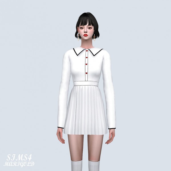  SIMS4 Marigold: Heart Button Pleats Mini Dress