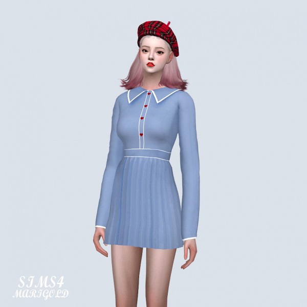  SIMS4 Marigold: Heart Button Pleats Mini Dress
