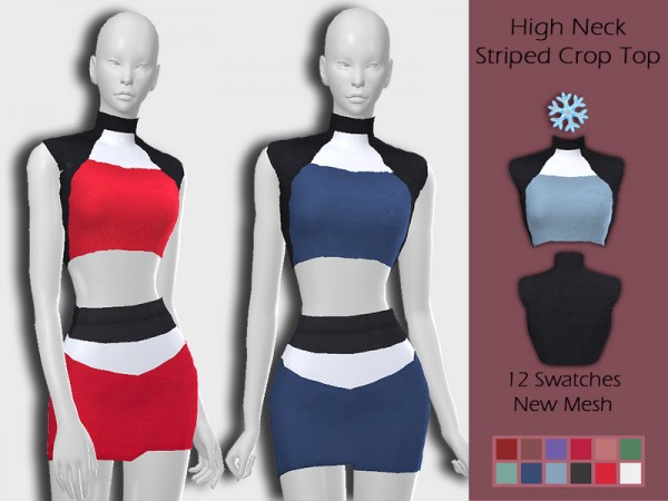  The Sims Resource: High Neck Striped Crop Top by Lisaminicatsims
