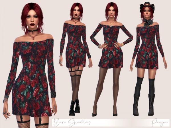  The Sims Resource: Bare Shoulders dress by Paogae