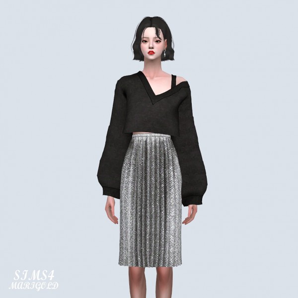  Sims 4 Marigold: Velvet Pleats Midi Skirt