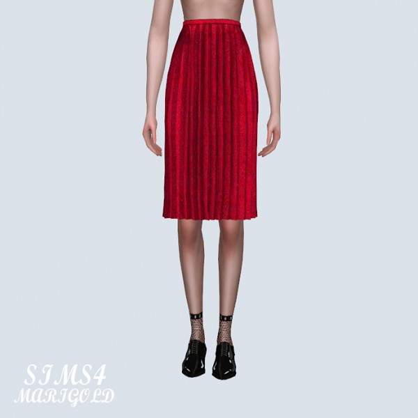  Sims 4 Marigold: Velvet Pleats Midi Skirt
