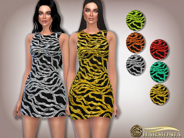  The Sims Resource: Sequined Tulle Mini Dress by Harmonia