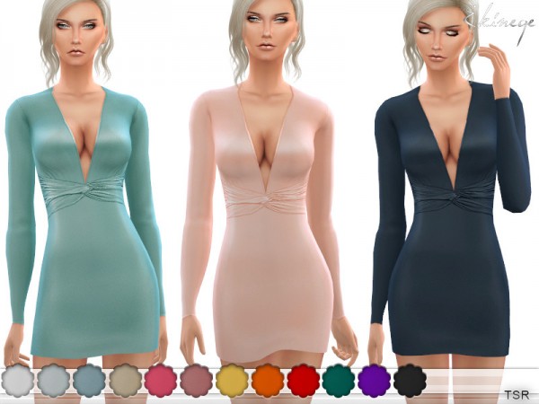  The Sims Resource: Plunge Neck Mini Dress by ekinege