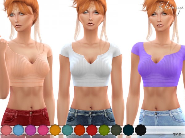  The Sims Resource: Ribbed Split V Neck Crop Top by ekinege