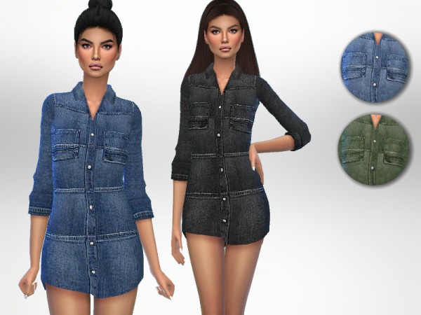  The Sims Resource: Denim Shirt Dress by Puresim