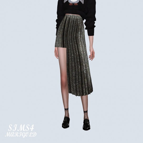  SIMS4 Marigold: Asymmetric Pleats Long Skirt