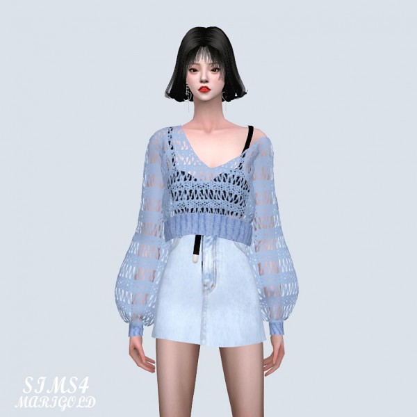  SIMS4 Marigold: Puff Sleeves See through Sweater With Sleeveless