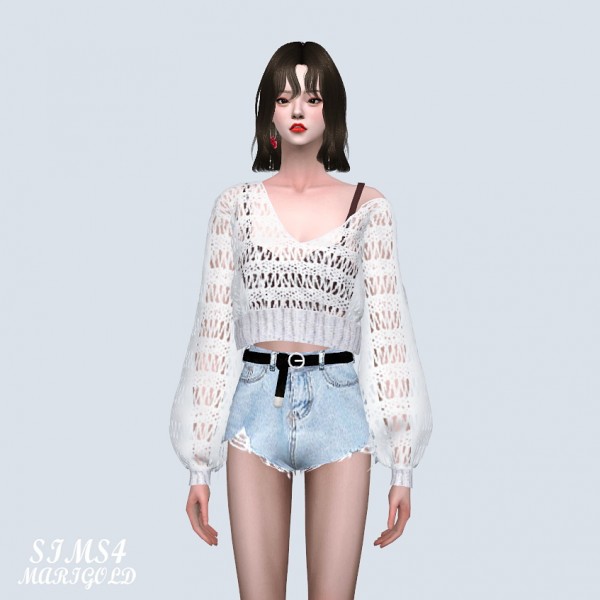  SIMS4 Marigold: Puff Sleeves See through Sweater With Sleeveless