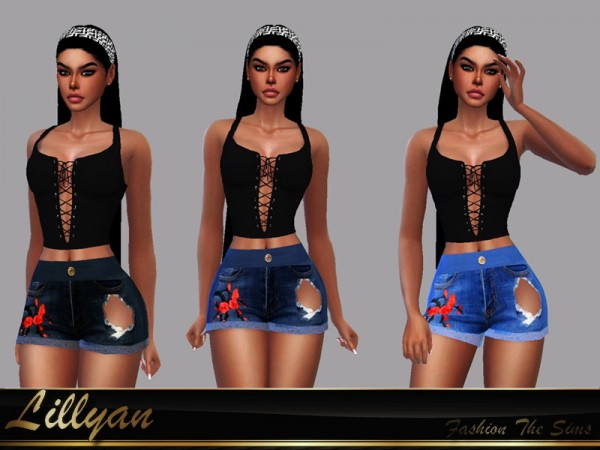  The Sims Resource: Short Jeans Rafaella by LYLLYAN