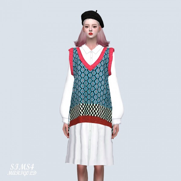  SIMS4 Marigold: MG Vest With Midi Dress