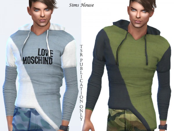  The Sims Resource: Mens t shirt with a hood long sleeve by Sims House