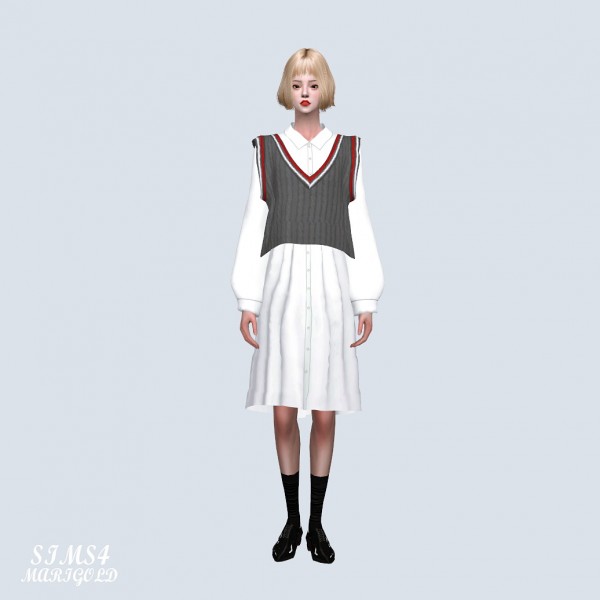  SIMS4 Marigold: Crop Vest With Midi Dress