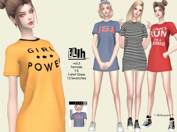  The Sims Resource: ELIH  V3  T shirt Dress by Helsoseira