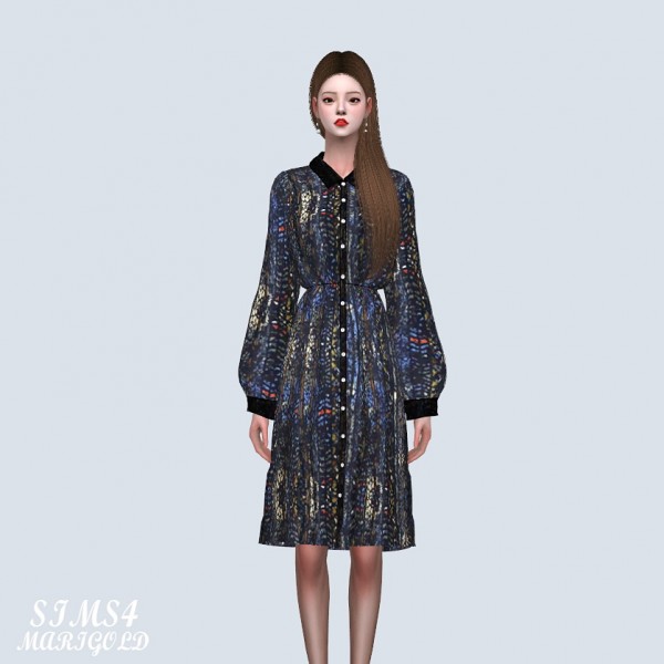  SIMS4 Marigold: Elastic Shirts Midi Dress