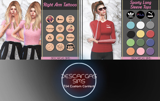  Descargas Sims: Right Arm Tattoo and Sporty Long Sleeve Top