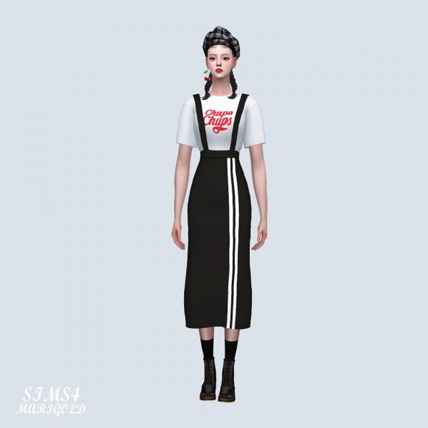  SIMS4 Marigold: Suspenders Sporty Long Skirt With T shirt