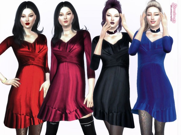  The Sims Resource: Elegant Silky Satin Dress + 1 Velvet Finishv by Simsimay