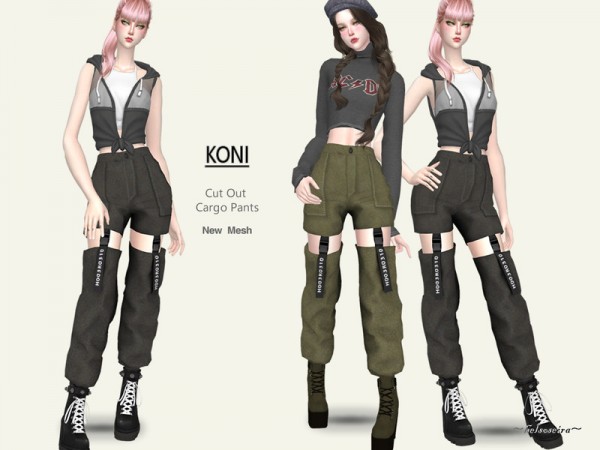  The Sims Resource: KONI   Cut Out Cargo Pants by Helsoseira