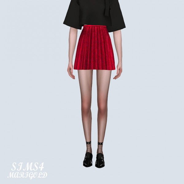 SIMS4 Marigold: Velvet Pleats Mini Skirt A Line V