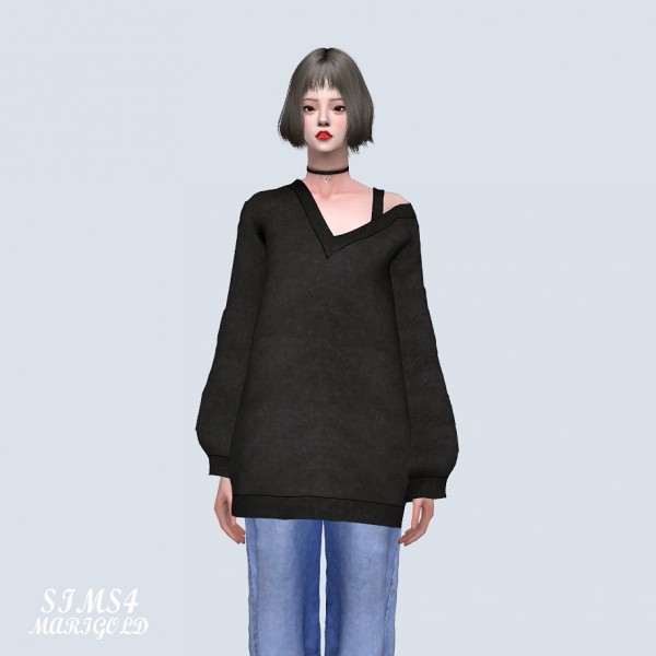  SIMS4 Marigold: V neck Loose fit Long Sweatshirts