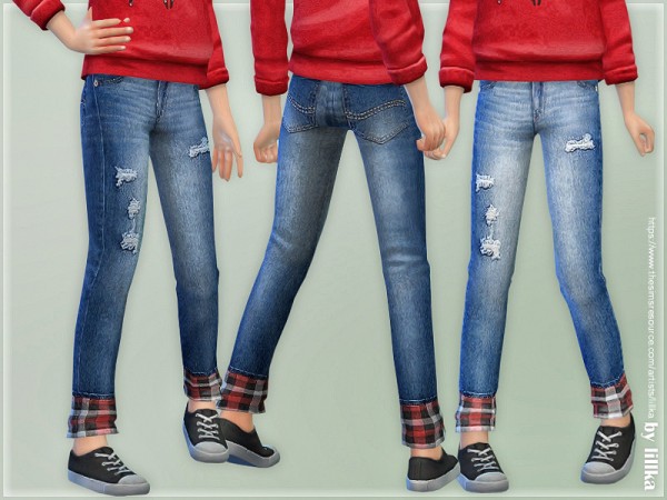  The Sims Resource: Red Plaid Crop Jeans by lillka
