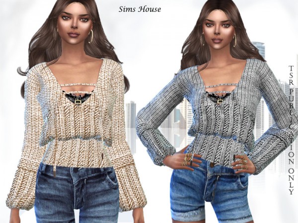 The Sims Resource: Womens blouse knitted with lacing by Sims House