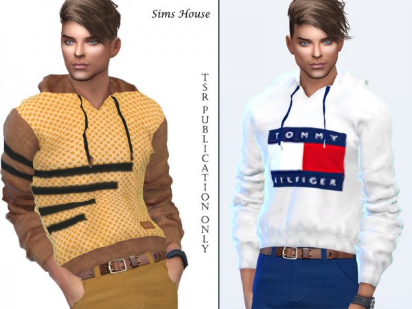  The Sims Resource: Mens sweater with a hood and print by Sims House