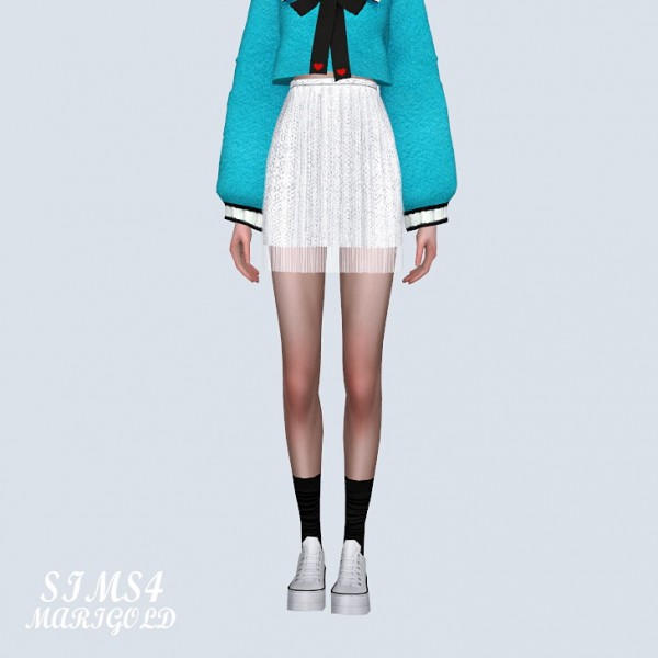  SIMS4 Marigold: Velvet Pleats Mini Skirt With Mesh