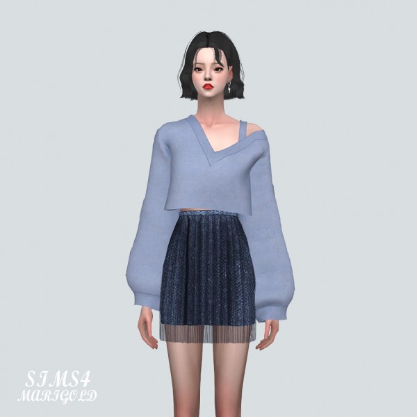  SIMS4 Marigold: Velvet Pleats Mini Skirt With Mesh