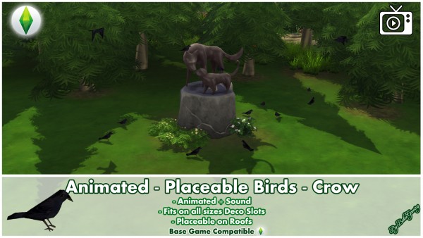  Mod The Sims: Animated   Placeable Birds   Crow by Bakie
