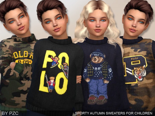  The Sims Resource: Sporty Autumn Sweaters For Children by Pinkzombiecupcakes