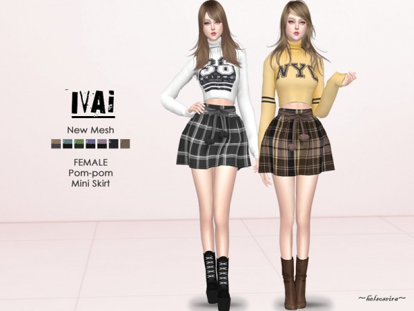  The Sims Resource: IVAI   Pom pom Mini Skirt by Helsoseira
