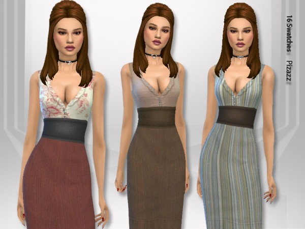  The Sims Resource: Belted Midi Dress by pizazz
