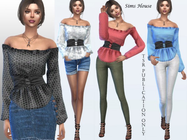  The Sims Resource: Off Shoulder Corset Blouse by Sims House