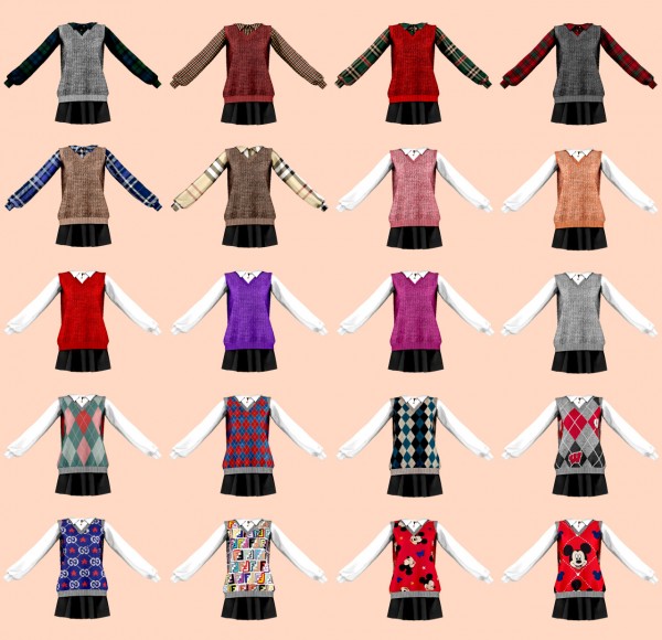  Rimings: Knit vest and pleats skirt