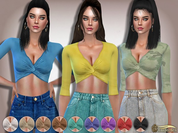  The Sims Resource: Slinky Twist Front Crop Top by Harmonia