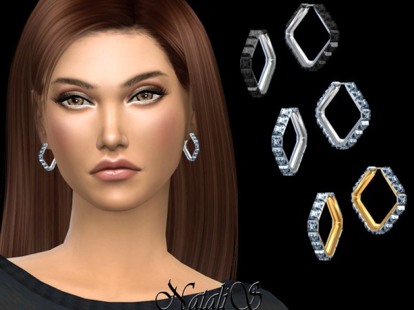  The Sims Resource: Small Square crystal hoop earrings by NataliS