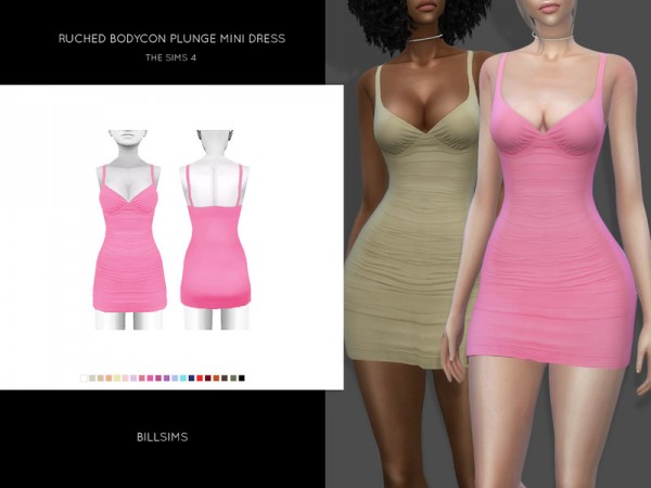 The Sims Resource: Ruched Bodycon Plunge Mini Dress by Bill Sims