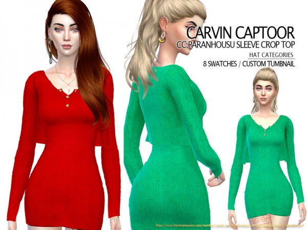  The Sims Resource: Paranhousu sleeve Crop Top by carvin captoor