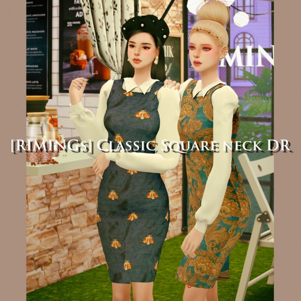  Rimings: Clasic Square Neck dress
