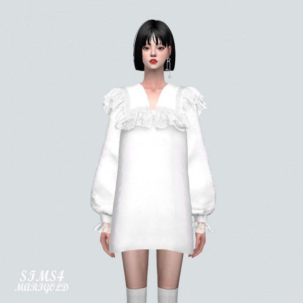  SIMS4 Marigold: Lovely Frill Lace Blouse mini dress