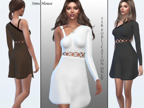  The Sims Resource: Short dress with asymmetric sleeve by Sims House