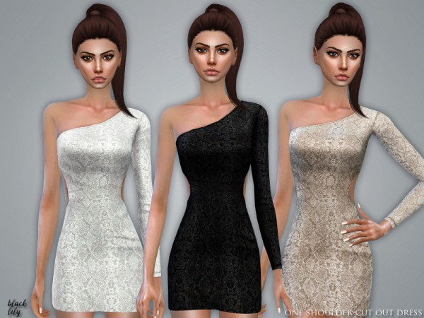  The Sims Resource: One Shoulder Cut Out Dress by Black Lily
