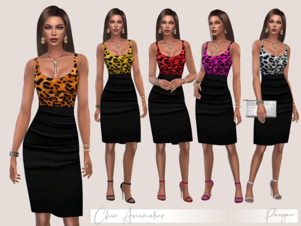  The Sims Resource: Chic Animalier Dress by Paogae