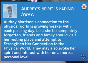  Mod The Sims: Spirit fading notification shows first and last name by iraht