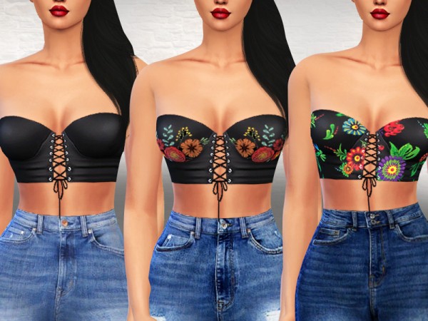  The Sims Resource: Strapless Floral Tops by Saliwa