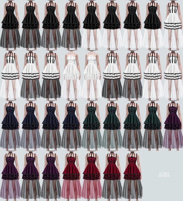  SIMS4 Marigold: Stud Tiered Long Dress With Mesh