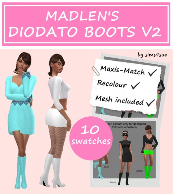  Sims 4 Sue: Madlen`s Diodato boots v2 recolored