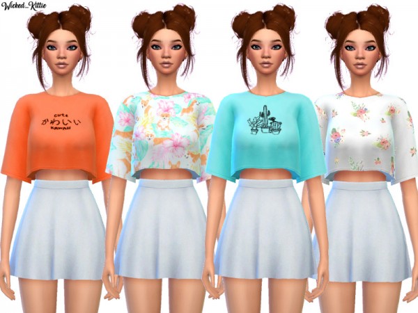  The Sims Resource: Snazzy Cropped Tees by Wicked Kittie